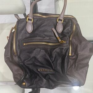 Liebeskind Dark Brown Leather Tote with Gold Accents